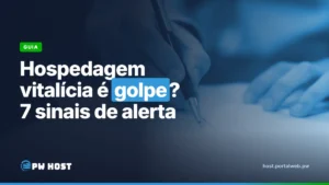 Hospedagem vitalícia é golpe? 7 sinais de alerta. Foto: mão segurando uma caneta e assinando uma folha de papel sobre a mesa.