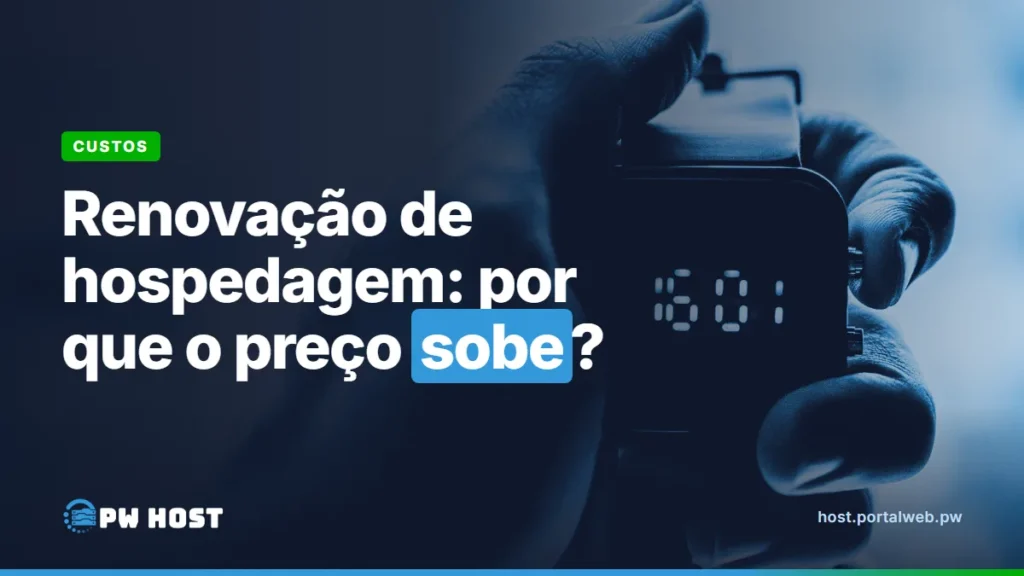 PW Host - Hospedagem de Sites Vitalícia e Sem Mensalidade Renovação de hospedagem: por que o preço sobe? Foto: mão segurando um relógio digital de pulso que marca 16:01.